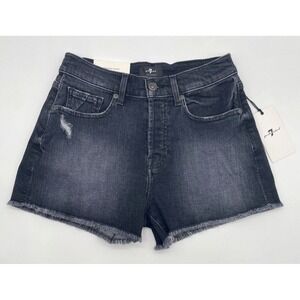 $128 Seven 7 For All Mankind Monroe Cutoff Short Eclipse Black‎ Denim Button 25
